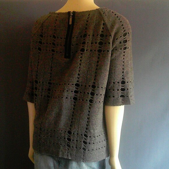 Tory Burch Gray Wool Holes Black Lined Frayed Sweater Sm - Picture 9 of 13